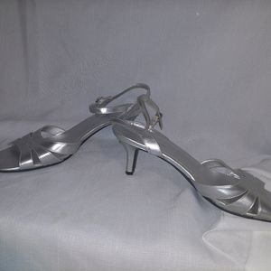 Silver evening shoes..